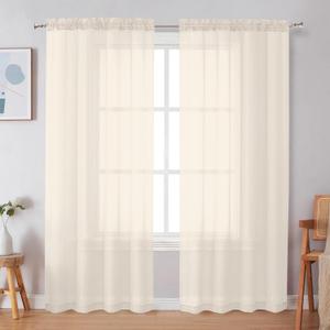 Simplebrand Cream Sheer Curtains 72 Inches Long 2 Panels for Living Room, Rod Pockets Airy Window Treatments Voile Sheer Curtains Panels Lightweight for Front Back Patio Glass Door, 42" Width