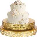 Wenqik 2 Pack Cake Stand Set, 14/16 Inch Metal Round Cupcake Dessert Stand Decorative Elegant Cake Display for Weddings Party Birthday Baby Showers Anniversary(Classic Floral,Gold)