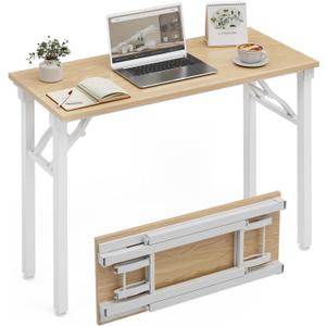XBurmo Folding Desk Foldable Table, No Assembly 35.8" Foldable Desk Space-Saving Workstation for Small Space, Computer Table, Flat Storage for Home Office, Bedroom, Dorm, Study Room, Light Maple, 35.8 x 15.7 Inch