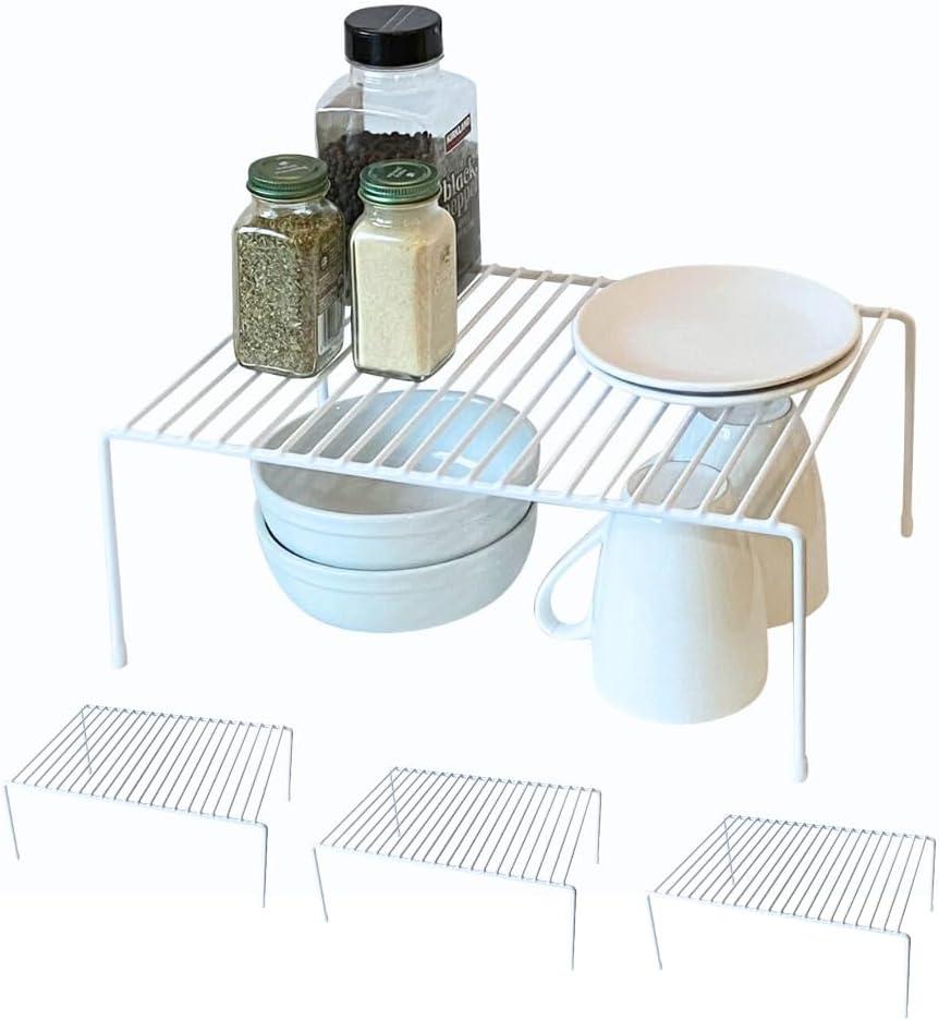 Evelots Kitchen Cabinet Wire Shelf Organizer/Rack - 4 Pack Sturdy Large Metal Shelf Risers - Double Your Counter Space - Great for Kitchen, Freezer, Pantry and Bathroom - Rustproof - White