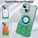 KANGHAR for iPhone 14 Case, Support for MagSafe [Four Corner Cushion Series] Kickstand Electroplate Edge Shockproof Durable Full Body Protection for Girls Women -Green