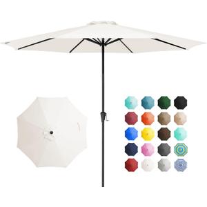 JEAREY 11' Patio Umbrellas Outdoor Table Market Umbrella w/Crank, 8 Sturdy Ribs, UV Protection Windproof for Garden, Deck, Backyard, Pool(Cream White)