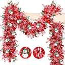 50 Ft Christmas Tinsel Garland Christmas Decorations with Snowman Candy Cane Red Metallic Christmas Garlands for Tree Decor Indoor Outdoor Christmas Party Decorations Home Mantle Fireplace