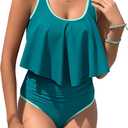 ZAFUL Womens Tankini Swimsuits High Waisted Bathing Suits Two Piece Bikini Sets Tummy Control Ruffled Swimwear (Medium, Peacock Blue)