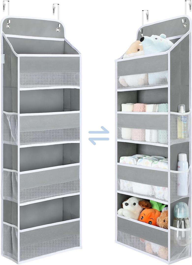 Yecaye 1 Pack Bathroom Organizers and Storage, 35.2lbs Load Toy Stuffed Animal Storage, Swing-proof Hanging Over the Door Organizer for Nursery Newborn Baby Essential Stuff (4-Layer, Grey)