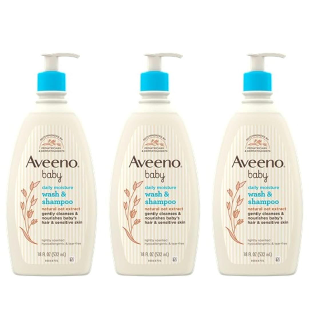 Aveeno Baby Gentle Body Wash & Shampoo with Natural Oat Extract, Tear-Free, Paraben-Free & Phthalate-Free Formula for Babys Sensitive Hair & Body, Lightly Scented, 18 fl. oz, 3 Pack