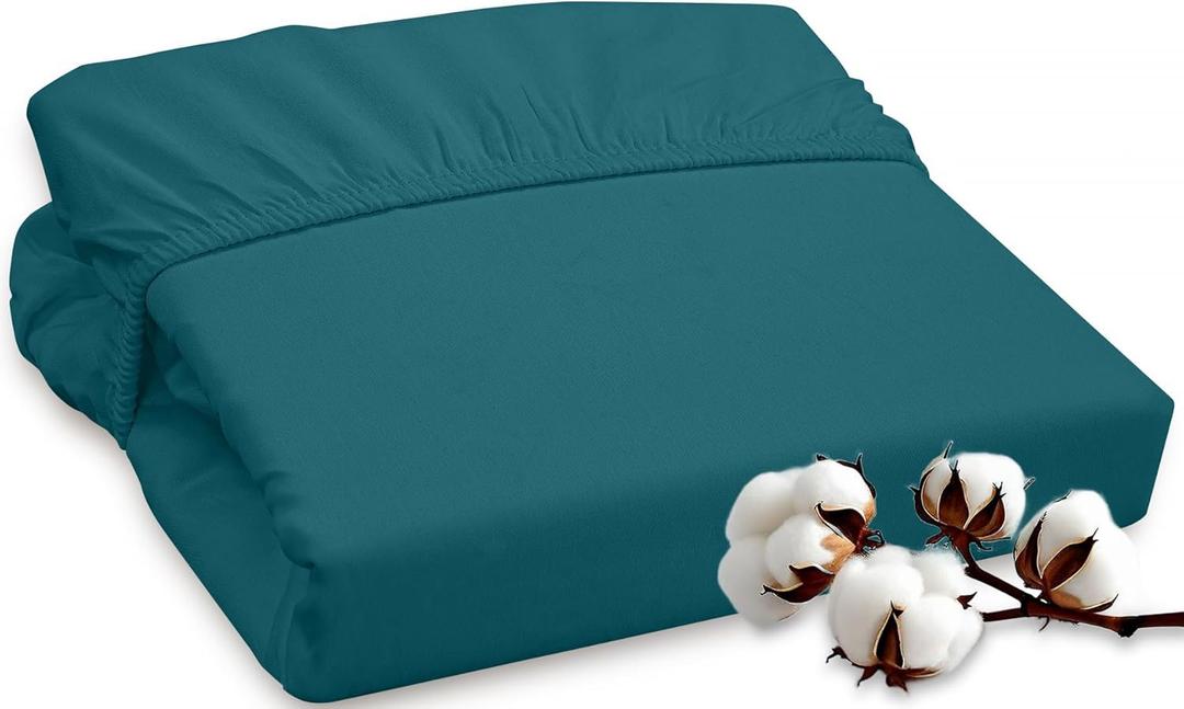 ROYALE LINENS 300 Thread Count 100% Long Staple Combed Cotton Fitted Sheet Queen - Super Soft Deep Pocket Bottom Sheet - Fitted Sheets Only - Elastic Sheets (Queen, Teal)