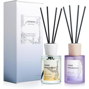 2 x Reed Diffuser - Sea Guaiac Wood&Lavender 4.06oz (120ml) 2 Packs Essential Oil Reed Diffuser Set with 16 Sticks, Long Lasting Fragrance for Home, Bathroom, Bedroom, Room, Decor