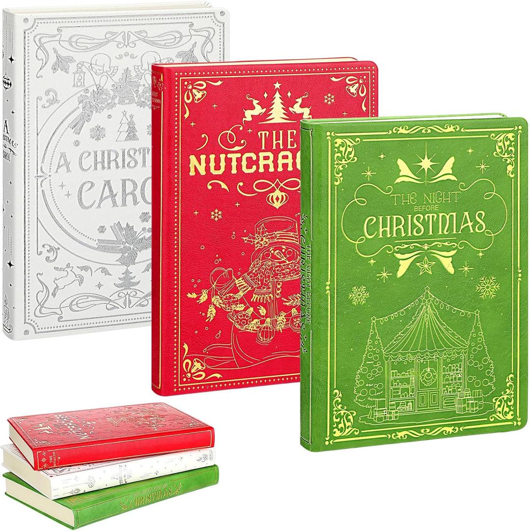3 Pcs Christmas Decorative Books, Red Green White Vintage Paper Design, Holiday Shelf Decor for Bookshelf, Home, Living Room, Xmas Coffee Table Centerpieces, Winter Festive Accents