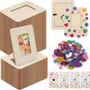 50 Pcs Wooden Picture Frames for Crafts, 2 x 3inch DIY Wood Photo Frame Bulk with Diamond and Foam Stickers for DIY Crafts, Small Unfinished Standing Photo Frame for Home Party Wedding Decor