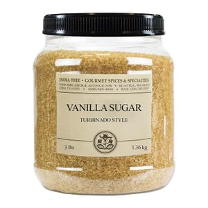 India Tree Vanilla Sugar, 3 lb Canister - Vegan, Non-GMO and Fair Trade Raw Cane Sugar with Real Vanilla Bean (EXP 11/08/32)