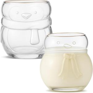 2 Pcs Christmas Penguin and Snowman Drinking Glasses, 18oz Xmas Penguin and Snowman Clear Glass Mug Novelty Stemless  Glass with Gold Rim Xmas Creative Coffee Juice Cup for Party Supply