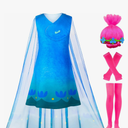 Kids Princess Poppy Dress Costume for Girls Cosplay Halloween Outfits Dress Up Birthday Party with Wig, Size 110
