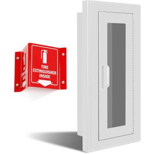 Fire Extinguisher Recessed Wall Cabinet, Galvanization Steel Fire Extinguisher Box with Magnetic Door, Suitable for 10 Lb Fire Extinguishers, Equipped Acrylic High-Position Sign (White)