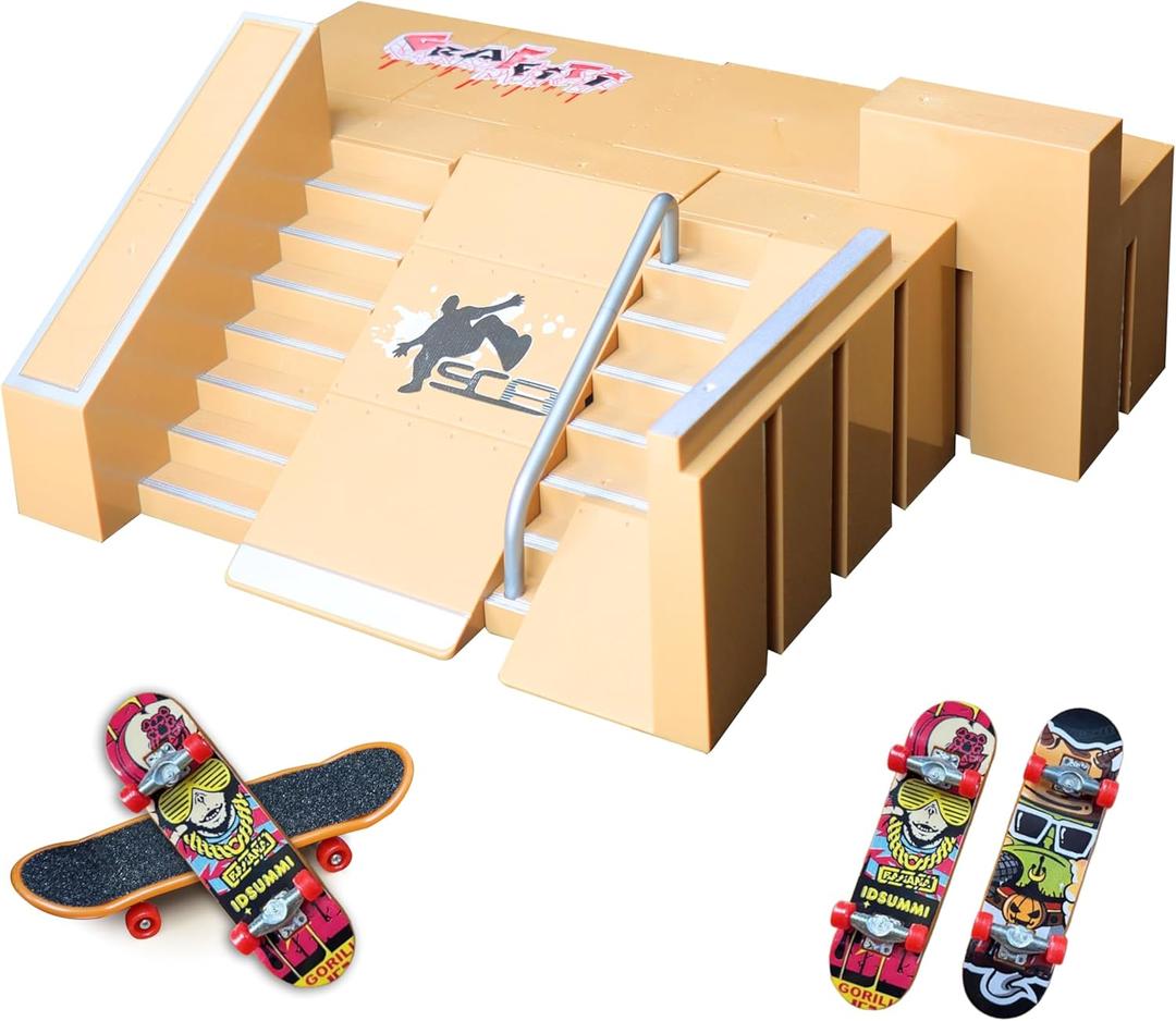 8-in-1 Fingerboard Skate Park Kit with 2 Mini Fingerboards, DIY Finger Skateboard Ramp Set for Kids Ages 5+