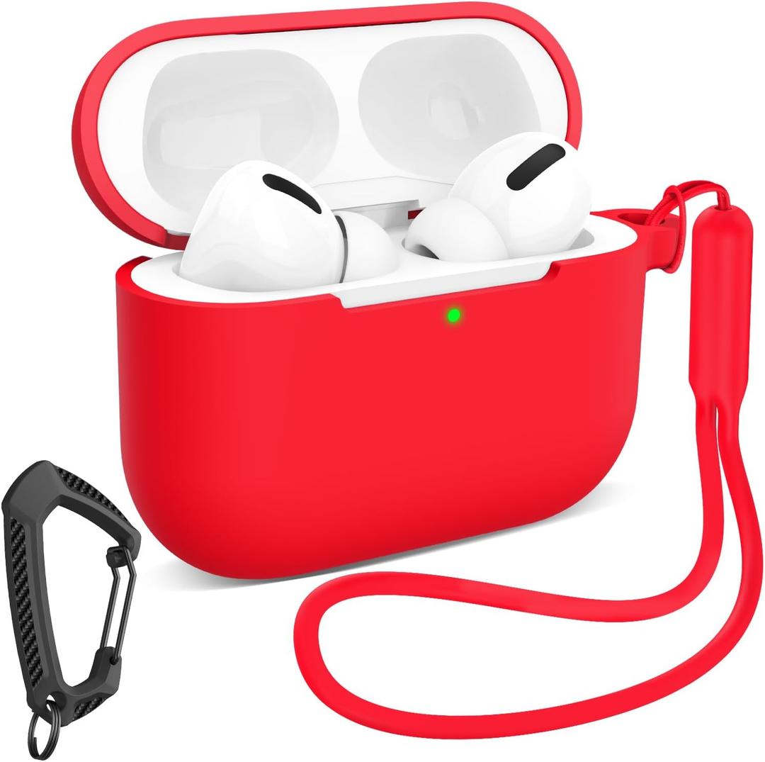 2 x MILPROX Compatible for AirPods Pro 3 Silicone Case 2025 - Soft Protective Skin Cover with Carabiner/Lanyard for Women Girls Men, Front LED Visible, Girly Smooth Design for Shockproof Case - Red