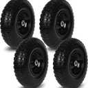 Taifa 4 PCS 13 Inch Rubber Solid Flat Free Replacement Tires and Wheels 4.00-6 with 5/8'' Axle Bore Hole, Air Less Wheel for Wheelbarrow/Wagon/Hand Truck/Trolley/Garden Scooter etc. (13x400-6PU-bigF-4packs)