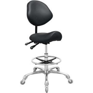 Saddle Stool Chair with Back Support Footrest, Heavy-Duty(350LBS), Hydraulic Rolling Swivel Adjustable Stool Chair for Salon Spa Beauty Massage Dental Clinic Home Office Use(Black)