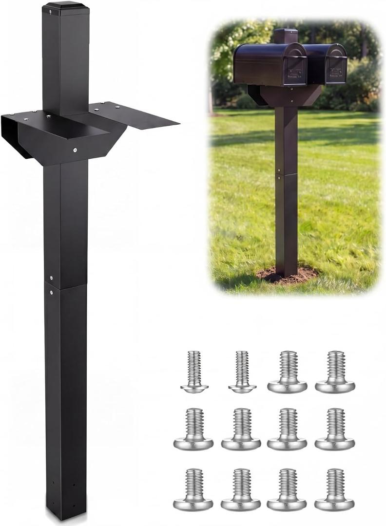 Novabright 66in Double Mailbox Post for Outside, Heavy Duty Galvanized Steel Mailbox Mount, Fits Two Standard Mailboxes, Weather Resistant Metal Sleeve for 4x4 Wood Post, Black