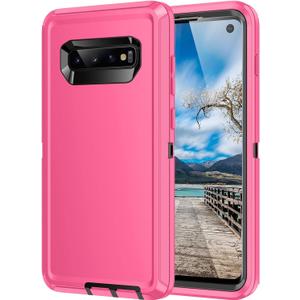 for Galaxy S10 Case,Heavy Duty Shockproof Dust/Drop Poof 3 Layers Full Bady Protection Rugged Cover for Galaxy S10,Pink/Black
