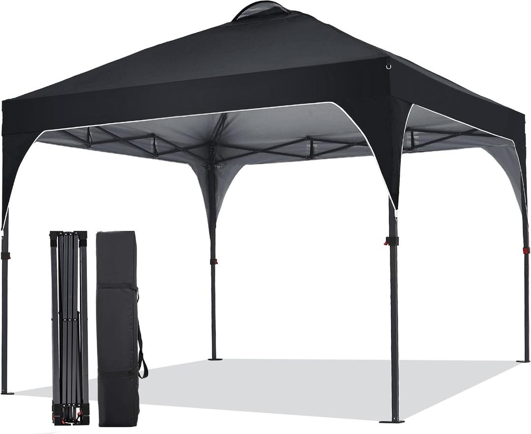 Pop Up Canopy, 10x10 FT Instant Outdoor Canopy Tent with Carrying Bag, 3 Adjustable Heights - Portable for Event, Parties, Camping and More Outdoor Activities (Black)