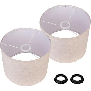 Drum Lamp Shades Set of 2, Beige Linen Lamp Shades for Table Lamps, 11 Diameter x 8.85 Height, Replacement Lampshades for E26 Socket Floor Lamps or Table Lamps