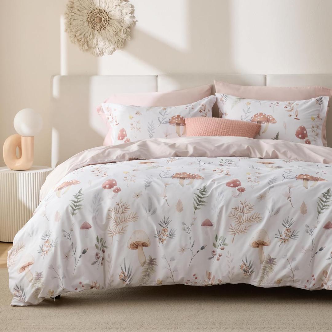Bedsure Duvet Cover Twin Size - 100% Cotton Reversible Cute Flower Floral Duvet Cover Set with Zipper Closure, 2 Pieces Soft & Breathable PureWoven Shell Beige Bedding Set with 1 Pillow Sham 20"x26"