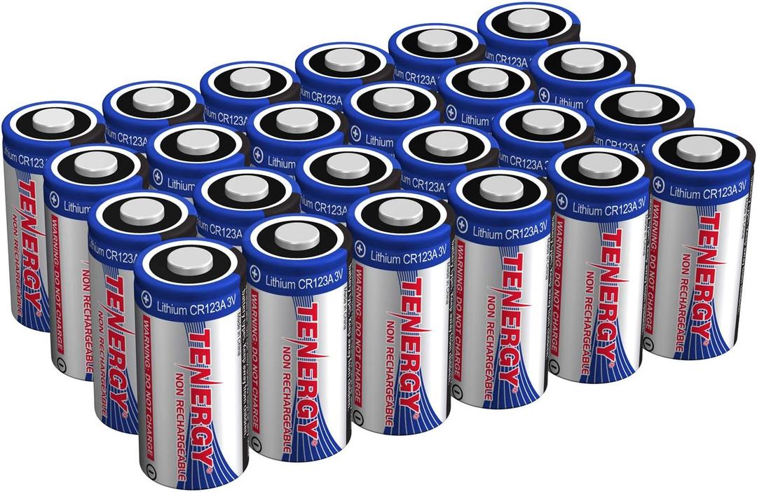 Tenergy 3V CR123A Lithium Battery, High Performance 1500mAh CR123A Cell Batteries [UL Certified] PTC Protected, Smart Sensors Replacement CR123A Batteries, 24 Pack (Non-Rechargeable)