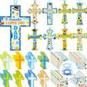 48 Set Religious Father's Day Craft Kit DIY Christian Cross Crafts Sticker Make Your Own Jesus Ornament for Sunday School VBS Class Art Project Home Party Activity (Father's Day, Blue)