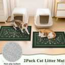 Bienbee Cat Litter Mat, 2PCS 33"x22" Machine Washable Litters Box Mats Non-Slip &Waterproof Cat Litters Trapping Mats Easy to Clean Mat for Litter Box Less Waste Protects Floors Dark Green L