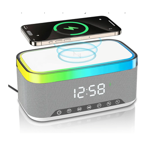 Bluetooth Speaker with Wireless Charging & Digital Clock, LED Display, 15W Qi Charging Station, 2x10W Speakers, 6 Ambient Lights, BT5.3/AUX/TF/USB, for Home, Bedside, Travel, Birthday Presen (White)