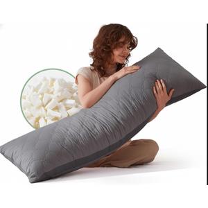 Decroom Memory Foam Body Pillow for Adults, Ultra-Soft Full Body Pillow with Diamond Quilted Cover, Support for Side Sleepers - Machine Washable, 20x54 Inch, Grey