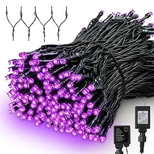AmyHomie Purple Christmas Lights, 108Ft 300LED Halloween String Lights, 8 Modes Waterproof Fairy Lights for Outdoor & Indoor Home Patio Garden Party Wedding Decor