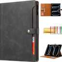 Folio Case for iPad Pro 13 (M4) 2024 7th Gen, TECHCIRCLE Vegan Leather Folding Stand [Built-in Pencil Holder] Soft TPU Back Shell Protective Smart Cover with Card Slots & Pockets, Black
