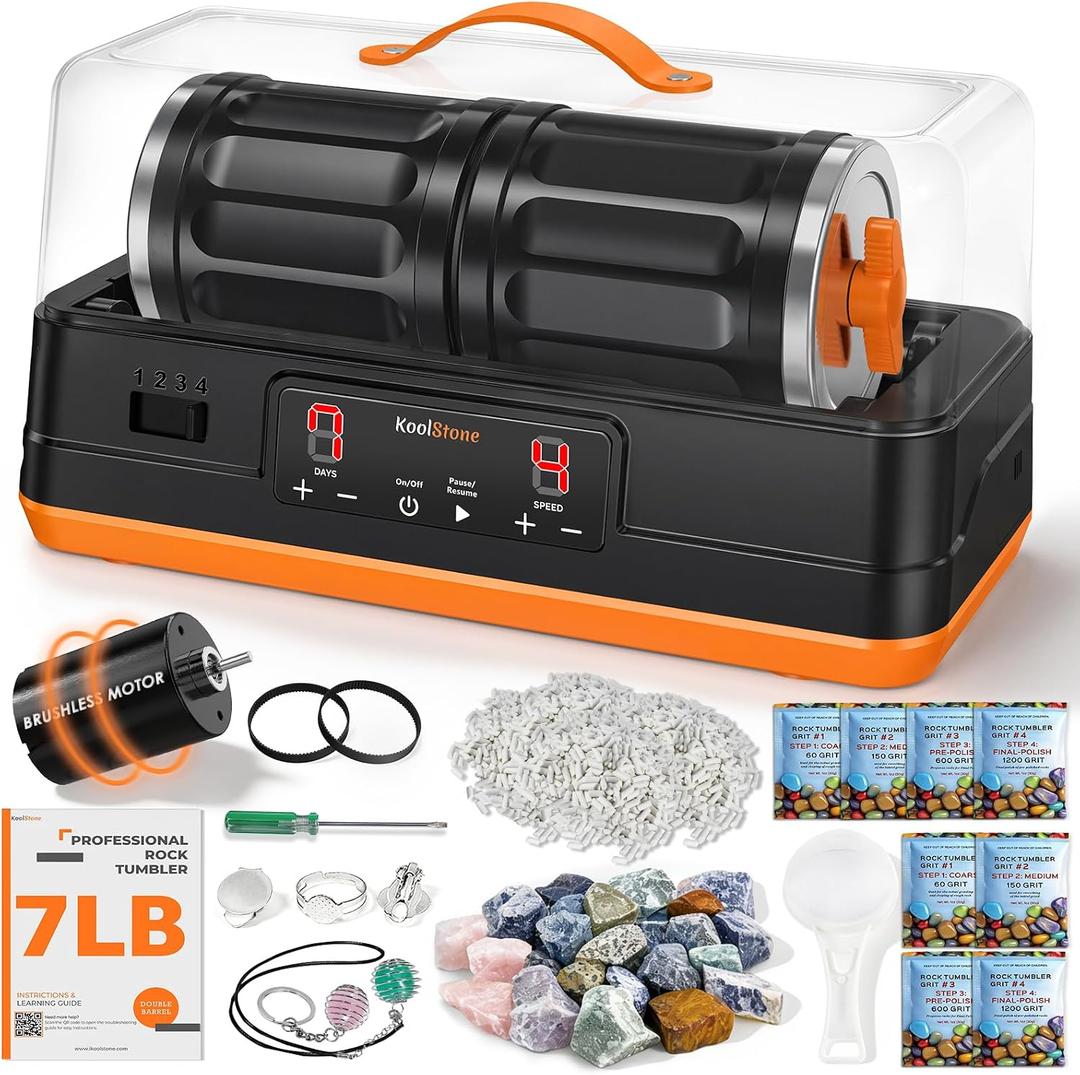 C1 Pro Ultra Quiet Rock Tumbler Kit - Dual Barrel 7LB Capacity, Large