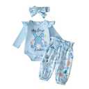 JiAmy Baby Girls My 1st Easter Outfit Newborn 3 Piece Romper Headband Pant Sets Blue Rabbit Egg 9-12M