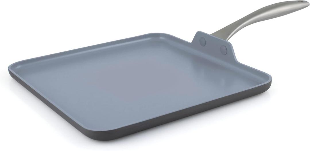 GreenPan Lima Hard Anodized 11 Square Griddle Pan, Ceramic Nonstick, PFAS-Free Nontoxic Pots and Pans, Oven & Broiler Safe, Stainless Steel Handle, Cookware for Eggs & Omelet, Gray