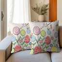 Kawani Happy Easter Pillow Covers 18x18 Inch Colorful Easter Egg Floral Print Outdoor Throw Pillow Covers Set of 2 Rustic Holiday Pillowcases Square Cushion Covers for Couch Home Decor