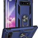 Androgate for Samsung Galaxy S10 Case with HD Screen Protectors, Military-Grade Metal Ring Holder Kickstand 15ft Drop Tested Shockproof Cover Case for Samsung Galaxy S10 (2019) Blue