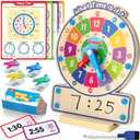 Coogam Wooden Clock Teaching Time Toy, Analog Digital Clock with Fly-Telling Time Board Game, Montessori Time Learning Educational Toy for 3 4 5 Year Old Homeschool Classroom Kids