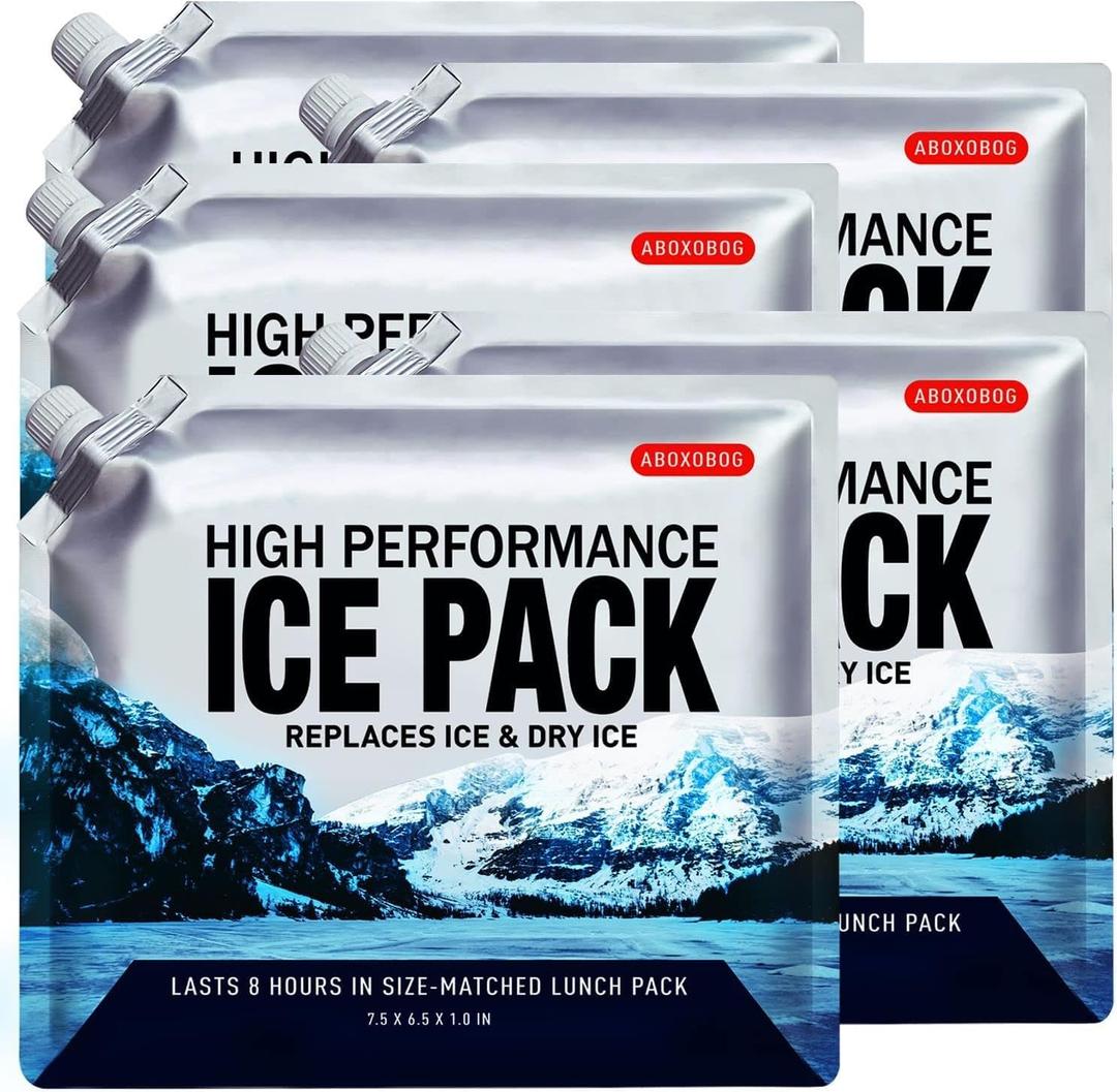 Reusable Ice Packs for Coolers Long Lasting Gel Freezer Packs for Cooler Bag Lunch Box, Keeps Food Cold Fresh (5 Pack, S(6.5"x7.5"))