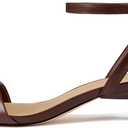 Women Kitten Heel Sandals Ankle Strap Heeled Sandals Square Open Toe Dress Party Shoes (Brown)