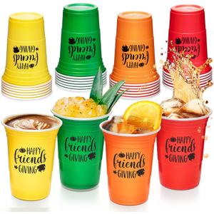 2 x Nefelibata 24 Pack 15OZ Thanksgiving Party Plastic Cups Friendsgiving Disposable Tableware Friends Gathering Party Supplies Thanksgiving Dinner Wedding Birthday Favors Give Thanks Drinking Cups