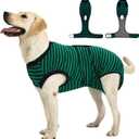 Recovery Suit for Dogs Cats After Surgery, E-Collar & Cone Alternative Surgical Suit, Prevent Licking Dog Onesies Pet Surgery Recovery Suit Soft Dog Bodysuit, Green Navy Stripes, M (M (Back:13.4-16.1'', Weight:14-25 LB))