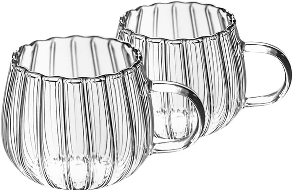 Clear Classic Glass Halloween Cups with Handle 12 Oz- Heat-Resistant Cute Pumpkin Coffee Mugs for Home, Office, Party Drinking Cups Microwave Safe (2Pcs)