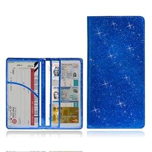 Yourkar Car Registration and Insurance Card Holder, Glitter Leather Vehicle Document Holder with Magnetic Shut, Bling Glove Box Essential Card Driver License Paperwork Organizer (Glossy, Blue)