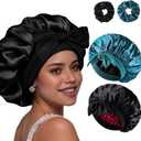 4PCS Satin Bonnet Double Layer Silk Sleep Cap for Sleeping Hair Bonnets with Elastic Tie Band for Curly Natural Hair