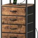Huuger Night Stand with Charging Station, 4 Drawer Dresser for Bedroom, Bedside Table, 33.9 Inch Tall Nightstand with Open Shelf, End Table, for Closet, Entryway, Bedroom, Rustic Brown