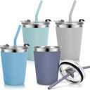 Kids Cups with Straws and Lids Leak Proof, 12oz Sippy Cups for Toddlers 1-3, Spill Proof Cup Stainless Steel Kids Cups with Lids for Home School, Outdoor, 4 Pack (Blue,Green,Gray,Purple)