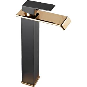 Bathroom Vessel Faucet Black Gold Waterfall One Hole Bowl Sink Faucet Bathroom Faucets Tall Single Handle Bath Vanity Lavatory Deck Mount Supply Lines Hose Commercial